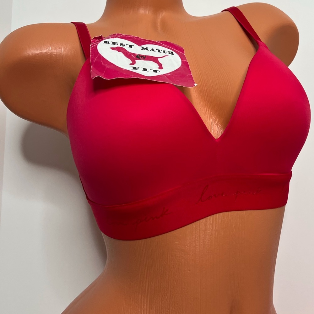 Victoria’s Secret PINK 34 46 Logo Band Lightly Lined Bra Wireless Smooth Red